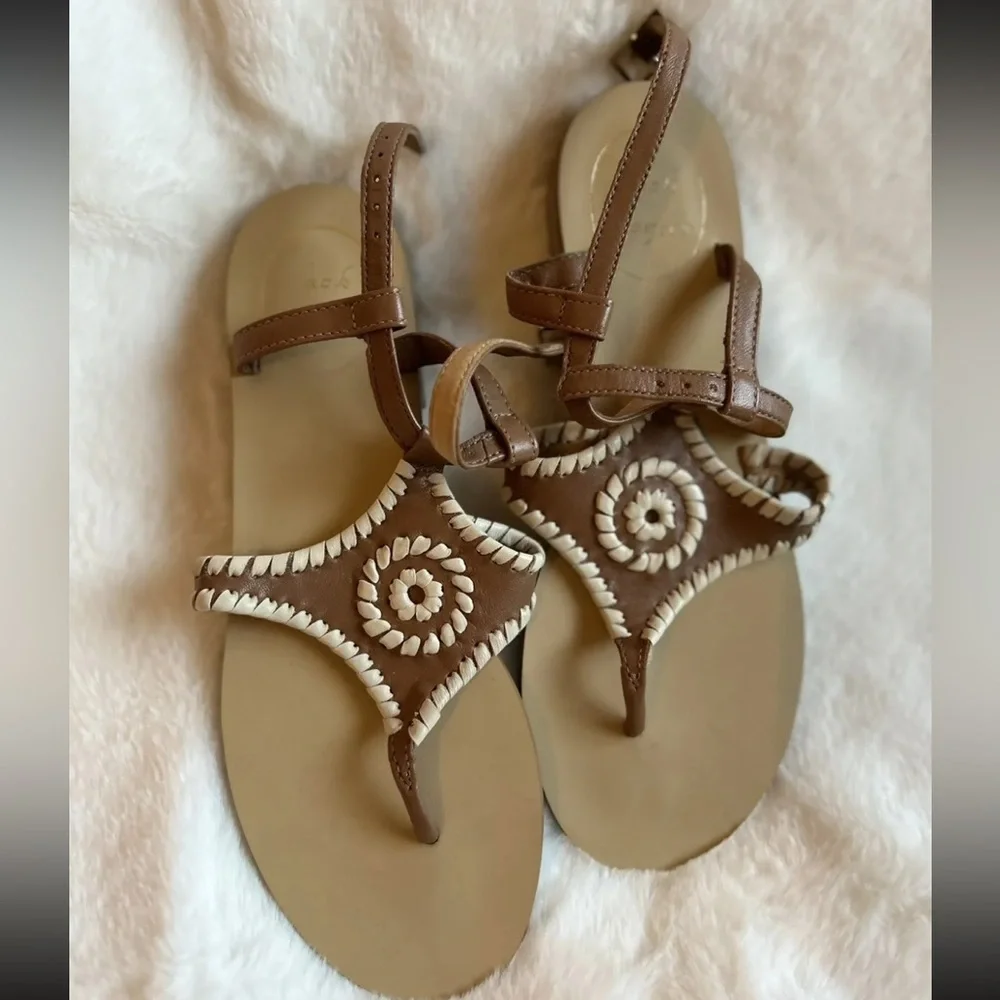 Jack Rogers Maci Brown Leather Whipstitch Buckle Strap Sandals Size 6 - Picture 6 of 8